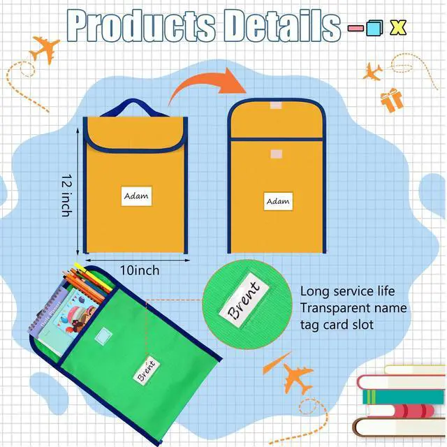 Alt view image 2 of 6 - 48 Pcs Book Bags for Classroom Bulk Reading Book Pouches with Name Tags Protector Pouches for Classroom Library Chair Pockets