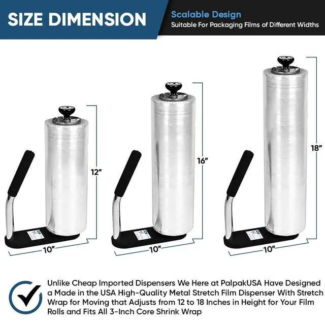 Alt view image 4 of 5 - Made in USA! Industrial Strength Stretch Film Dispenser - 200 Light Weight Pallet Wrapper Tension Knob Adjustment Wrap Handle (1 Pack)