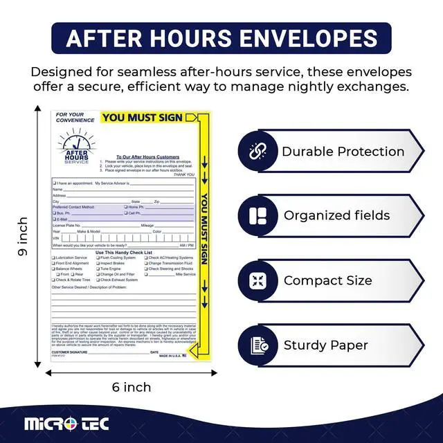Alt view image 2 of 6 - After Hours Key Drop Envelopes 6" x 9" White - Pack of 500 | 24 lb white wove paper with top-opening design for securely holding keys and service documents in night drop boxes