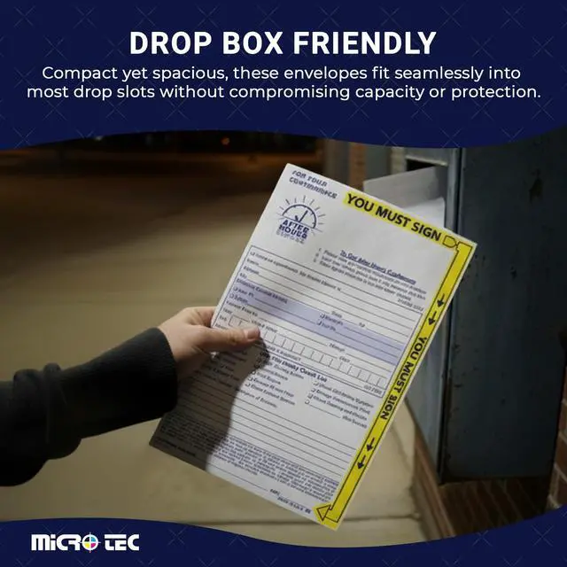 Alt view image 4 of 6 - After Hours Key Drop Envelopes 6" x 9" White - Pack of 500 | 24 lb white wove paper with top-opening design for securely holding keys and service documents in night drop boxes