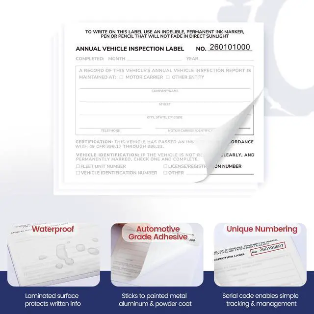 Alt view image 3 of 6 - Annual Vehicle Inspection Record Kit 3-Part NCR Report Book (50 Sets) + White Adhesive Record Labels (50) for Trucks & Fleet Recordkeeping | Supports 49 CFR §396.17