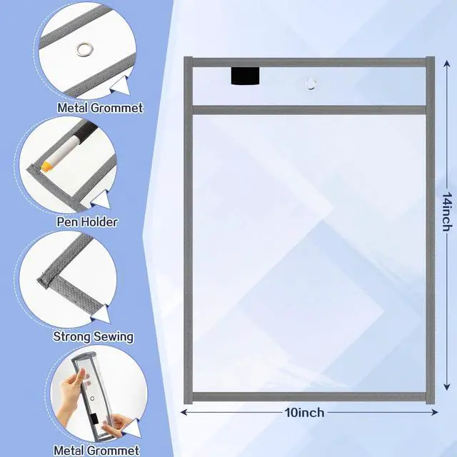 Alt view image 2 of 6 - 120 Pcs Clear Dry Erase Pockets Plastic Sleeves for Paper 14 x 10 Inch Reusable Document Holder Shop Ticket Holders Dry Erase Pocket Organizer Teacher Supplies for Classroom (Gray)