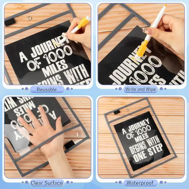 Alt view image 3 of 6 - 120 Pcs Clear Dry Erase Pockets Plastic Sleeves for Paper 14 x 10 Inch Reusable Document Holder Shop Ticket Holders Dry Erase Pocket Organizer Teacher Supplies for Classroom (Gray)