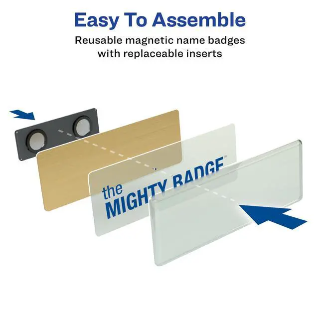 Alt view image 4 of 6 - Reusable Magnetic Professional Name Badge System, 1" x 3" Gold Name Tags, 10 Identification Badges, 80 Laser Printable Inserts, Design Software Included (71204)