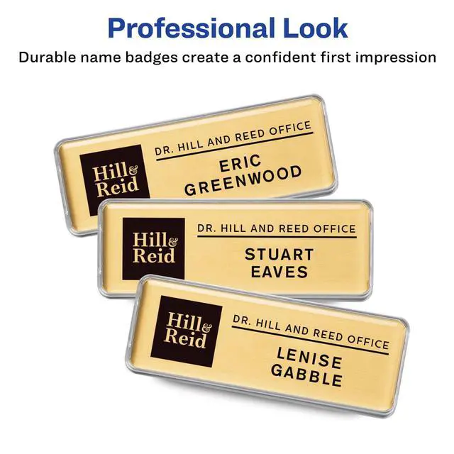 Alt view image 5 of 6 - Reusable Magnetic Professional Name Badge System, 1" x 3" Gold Name Tags, 10 Identification Badges, 80 Laser Printable Inserts, Design Software Included (71204)
