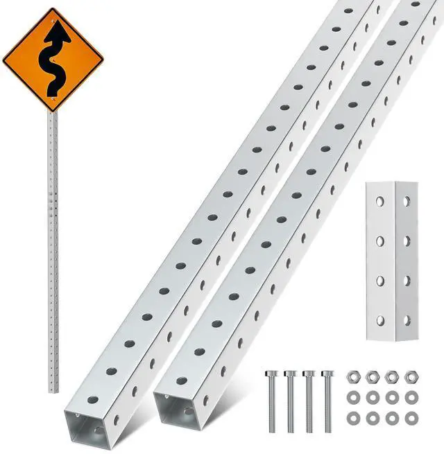 Main image of 2" x 2" Square Sign Post 9.45 ft, Square Tubing with 7/16" Pre-Drilled Holes, Heavy Duty Galvanized Steel Tube, Perforated Metal Post for Real Estate, Parking, Street and Outdoor Signs