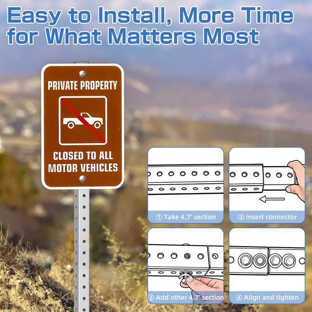 Alt view image 4 of 6 - 2" x 2" Square Sign Post 9.45 ft, Square Tubing with 7/16" Pre-Drilled Holes, Heavy Duty Galvanized Steel Tube, Perforated Metal Post for Real Estate, Parking, Street and Outdoor Signs