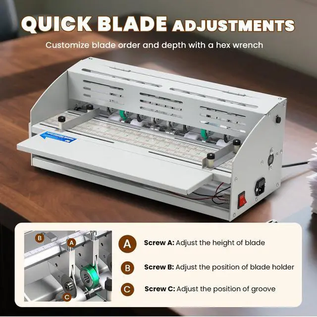 Alt view image 5 of 6 - Electric Creasing Machine Plus 470mm with 6 Blades, 25r/min | 2 Creasing Blades, 2 Perforating Blades, 2 Cutting Blades, for Copy Paper, Cardstock, Kraft 60-500 gsm, 110V