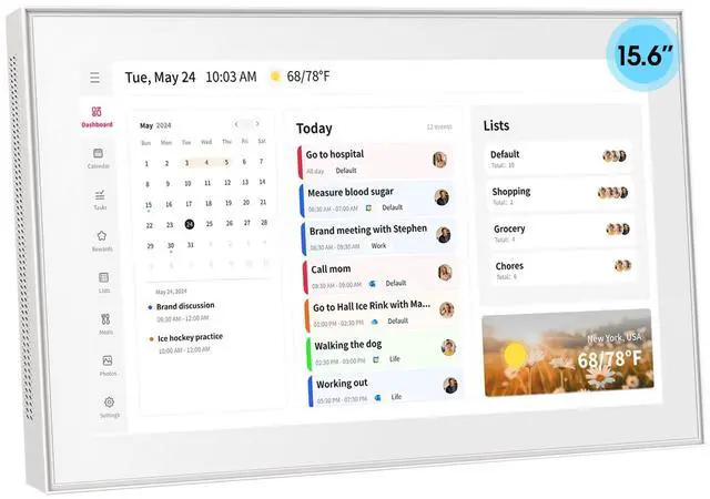 Main image of 15.6" Wall Planner Digital Calendar & Chore Chart, Smart Full HD Touchscreen Interactive Display for Family Schedules, Meal Planner, To Do List, Great for Organizing Your 2026 Calendar