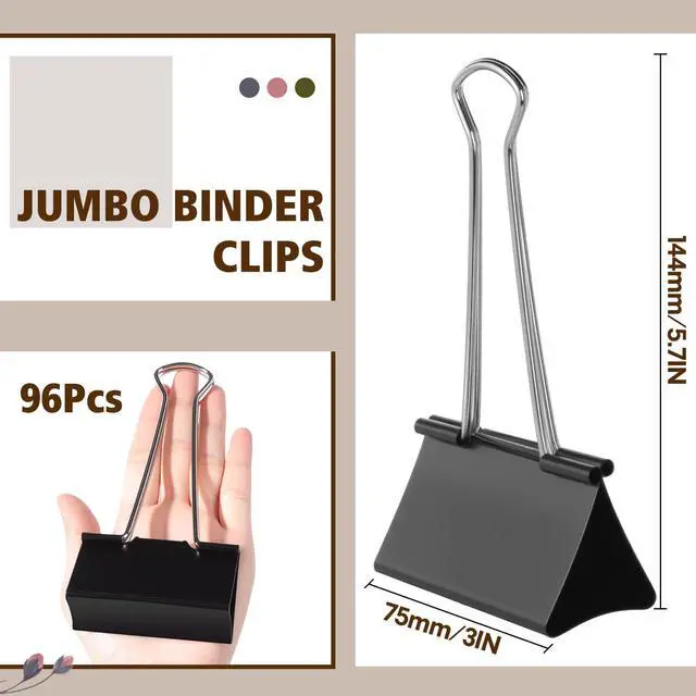 Alt view image 2 of 6 - 96 Pack 3 Inch Extra Large Binder Clips Black Jumbo Binder Clips Heavy Duty Paper Clamps Metal Clip Bulk for Home Kitchen Office School Art Supplies