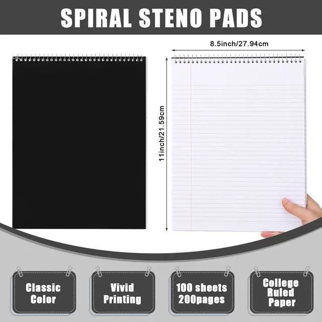 Alt view image 2 of 6 - 18 Pack Top Steno Spiral Notebooks Bulk 11 x 8.5 Inch Top Bound Steno Pads Spiral Book 100 Sheets College Ruled Paper Notebooks for Office Back to School Work Supplies (Black)