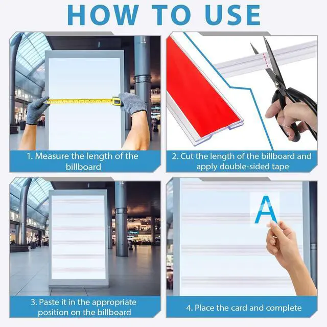 Alt view image 4 of 6 - 15 Pcs Letter Tracks for Plastic Sign, 40 Inch Clear Plastic Marquee Letter Board Path with Adhesive Backing, Sign Tracks with Changeable Letters, Fit Promotional Poster Board