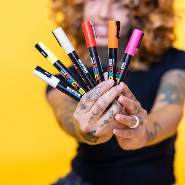 Alt view image 6 of 6 - Paint Markers Set of 15; Complete Color Range of 7M Broad Bullet Markers with Reversible Tips Marker Set of Acrylic Paint Pens Pens for Art Supplies; Fabric Paint