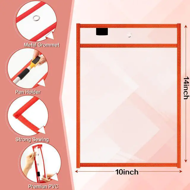 Alt view image 2 of 6 - 120 Pcs Clear Dry Erase Pockets Plastic Sleeves for Paper 14 x 10 Inch Reusable Job Holder Shop Ticket Holders Order Pockets Organizer Teacher Supplies for Classroom (Red)