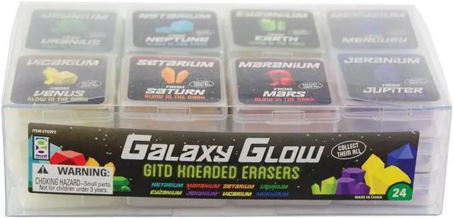 Main image of Raymond Galaxy Glow Kneaded Erasers for Kids, 24 Count (Pack of 12)