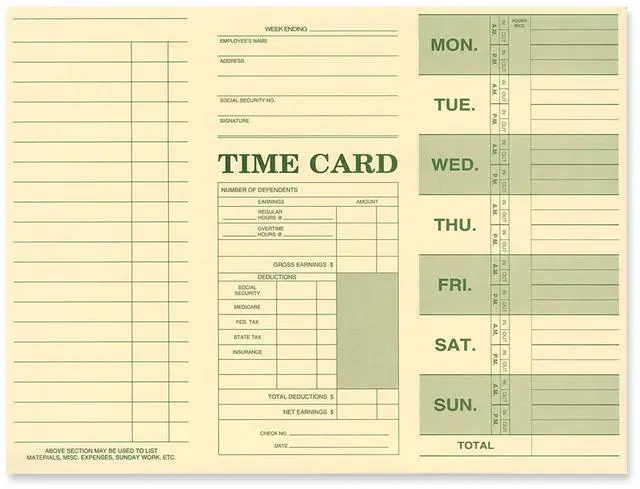 Main image of Employee Attendance Weekly Time Card, Made in the USA (Pack of 250)