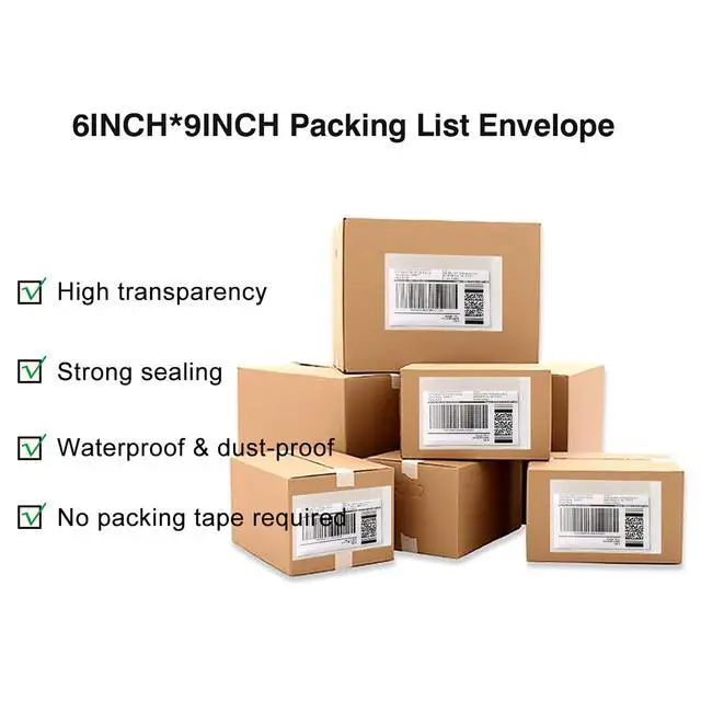 Alt view image 3 of 6 - 1000 PCS 6"x 9" Clear Self-Adhesive Packing List Envelopes Plastic Shipping/Mailing Pouch Enclosed Bags for Packing Slips Invoice Label