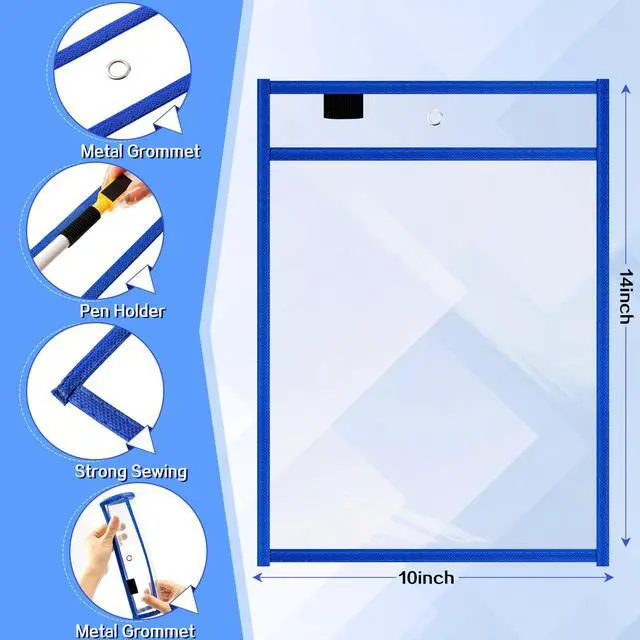 Alt view image 2 of 6 - 120 Pcs Clear Dry Erase Pockets Plastic Sleeves for Paper 14 x 10 Inch Reusable Job Holder Shop Ticket Holders Order Pockets Organizer Teacher Supplies for Classroom (Blue)
