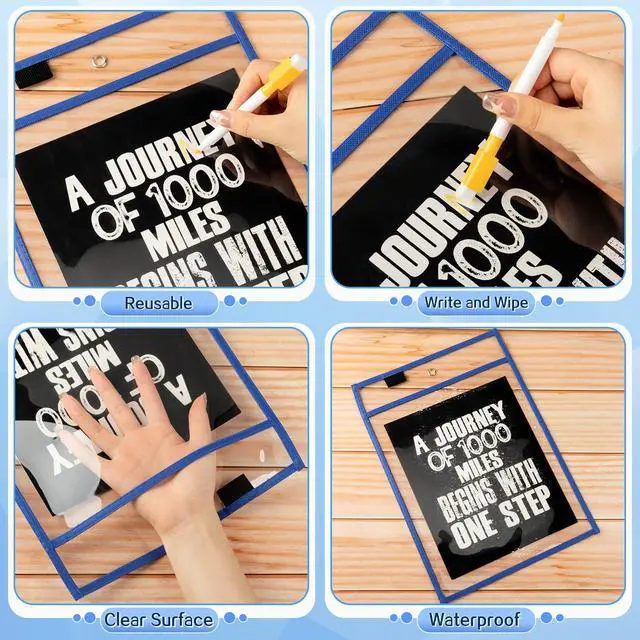 Alt view image 3 of 6 - 120 Pcs Clear Dry Erase Pockets Plastic Sleeves for Paper 14 x 10 Inch Reusable Job Holder Shop Ticket Holders Order Pockets Organizer Teacher Supplies for Classroom (Blue)