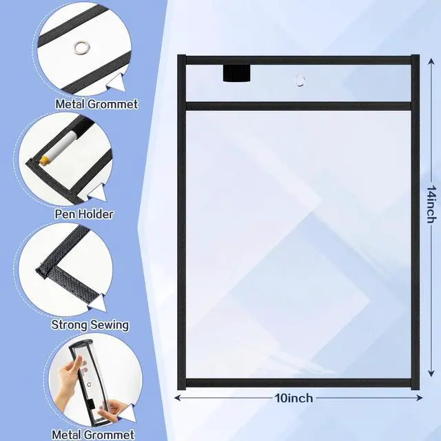Alt view image 2 of 6 - 120 Pcs Clear Dry Erase Pockets Plastic Sleeves for Paper 14 x 10 Inch Reusable Document Holder Shop Ticket Holders Dry Erase Pocket Organizer Teacher Supplies for Classroom (Black, White)