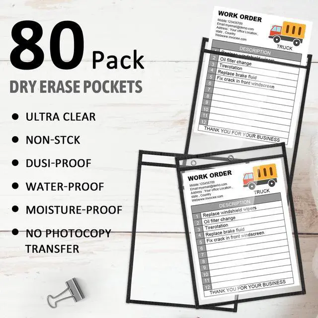 Alt view image 2 of 6 - 80 Pack Dry Erase Pockets, Reusable Clear Job Ticket Holders, Plastic Sleeves Shop Ticket Holders Order Sheet Protectors for Work, Office, Classroom Organization(10'' X 14'',Vertical)