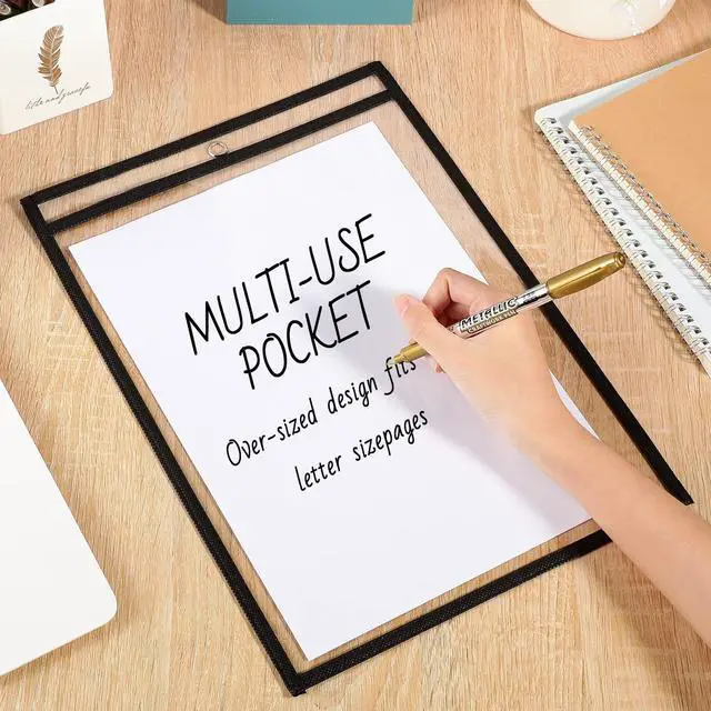 Alt view image 4 of 6 - 80 Pack Dry Erase Pockets, Reusable Clear Job Ticket Holders, Plastic Sleeves Shop Ticket Holders Order Sheet Protectors for Work, Office, Classroom Organization(10'' X 14'',Vertical)