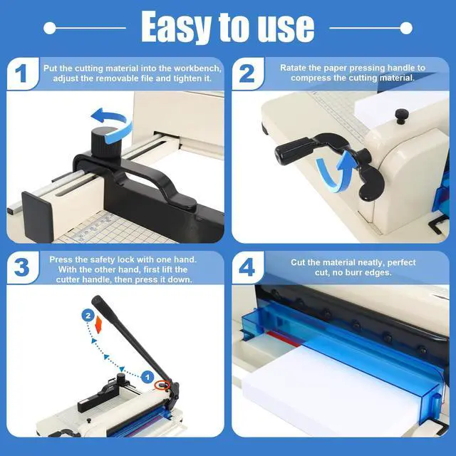 Alt view image 4 of 6 - 400 Sheet Heavy Duty Paper Cutter with HSS Blade, Industrial Paper Trimmer | Commercial Paper Cutter with Steel Base, Dual Safety Lock and Protective Cover for Print Shops, Schools, Offices and Crafts