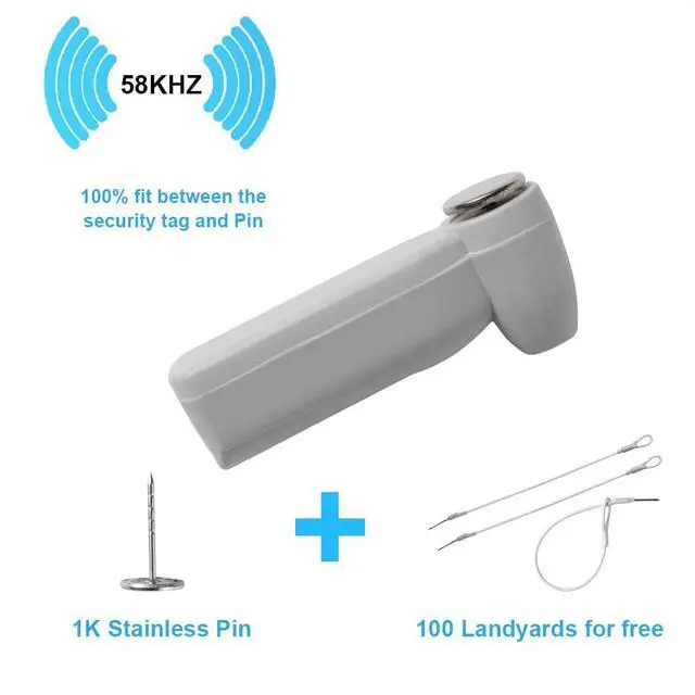 Alt view image 2 of 6 - 1000 Pieces 58Khz AM Hard Security Tags, Clothing Retail Security Label with 1000 Pins and 100 pcs Extra lanyards Compatible with 58Khz acousto-Magnetic EAS System