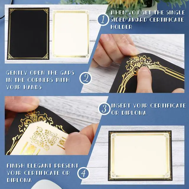 Alt view image 3 of 6 - 300 Pcs Linen Certificate Holders Kit 100 Gold Foil Certificate Paper 100 Single Sided Linen Diploma Holders 8.5'' x 11'' 100 Gold Foil Award Seals Sticker for Award Accomplishment(Black)