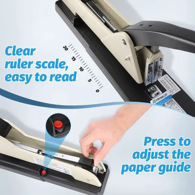 Alt view image 4 of 6 - Long Reach Stapler, Heavy Duty Long Arm Stapler, 200 Sheets Capacity, 4000 Staples Gift, 9.84 Adjustable Stapling Depth Suitable for Booklets & Office Document, Fixable Paper Guide