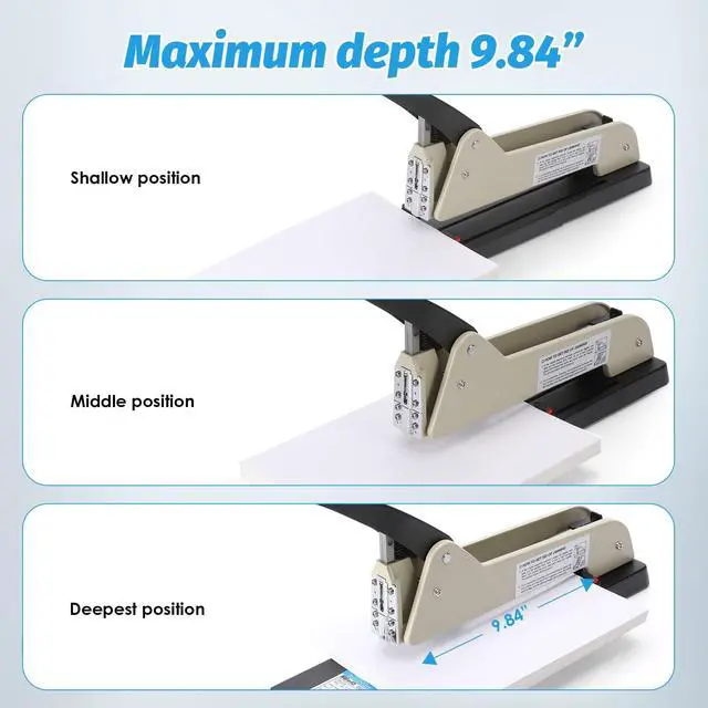 Alt view image 5 of 6 - Long Reach Stapler, Heavy Duty Long Arm Stapler, 200 Sheets Capacity, 4000 Staples Gift, 9.84 Adjustable Stapling Depth Suitable for Booklets & Office Document, Fixable Paper Guide
