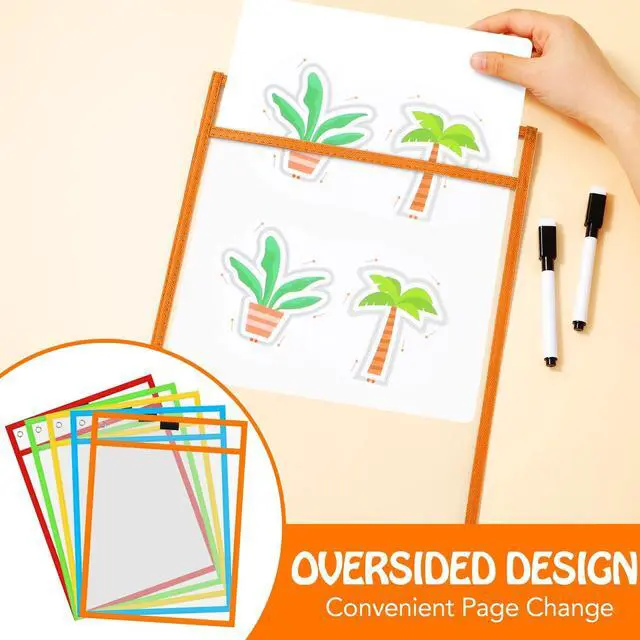 Alt view image 5 of 6 - 150 Pcs Dry Erase Pockets Bulk Reusable Job Ticket Holders Clear Plastic Sleeve Protector Work Order Sleeve Shop Ticket Holder for Teacher Week Gift Office Supply(10 x 14'',Vivid)