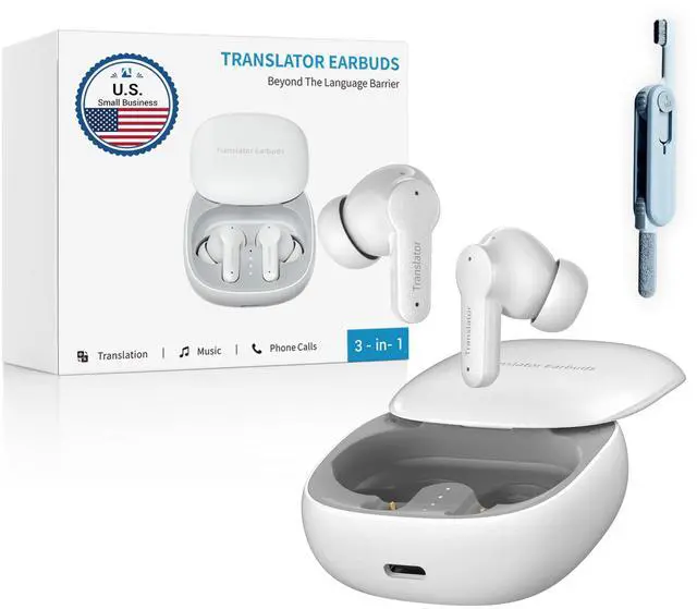 Main image of M3 Offline Translation Earbuds 74 Languages and Accents -Free AI Translation Earbuds Real TimeTranslator Device in Real Time fit iOS & Android with Earbuds Cleaning Brush