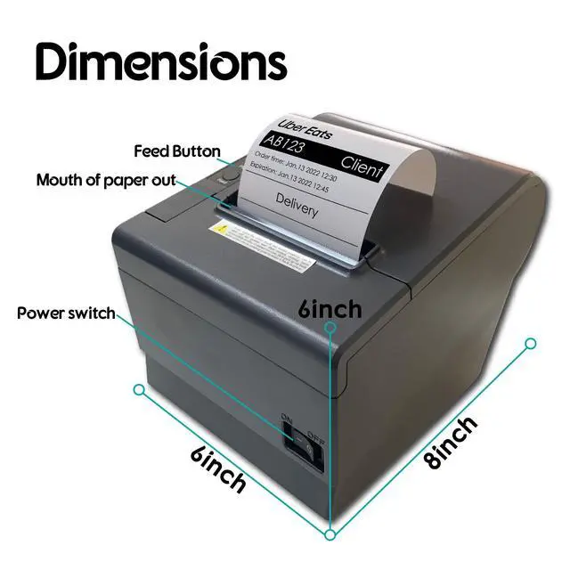 Alt view image 5 of 6 - Thermal Receipt Printer PaperWidth 3 Cash Register Dual WiFi Bluetooth USB Support Food Delivery App Print Ticket Ubereats Postmates Grubhub Togo Shop Also for Doordash