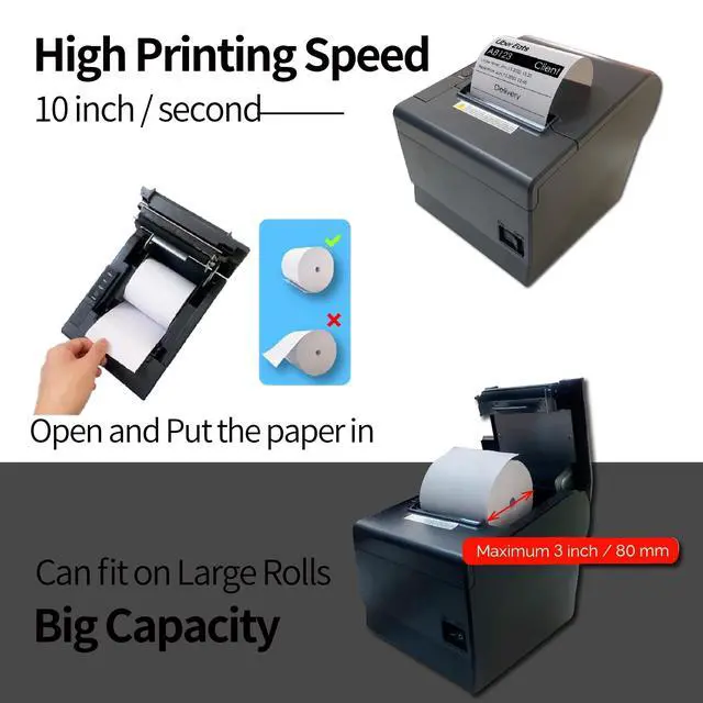 Alt view image 6 of 6 - Thermal Receipt Printer PaperWidth 3 Cash Register Dual WiFi Bluetooth USB Support Food Delivery App Print Ticket Ubereats Postmates Grubhub Togo Shop Also for Doordash