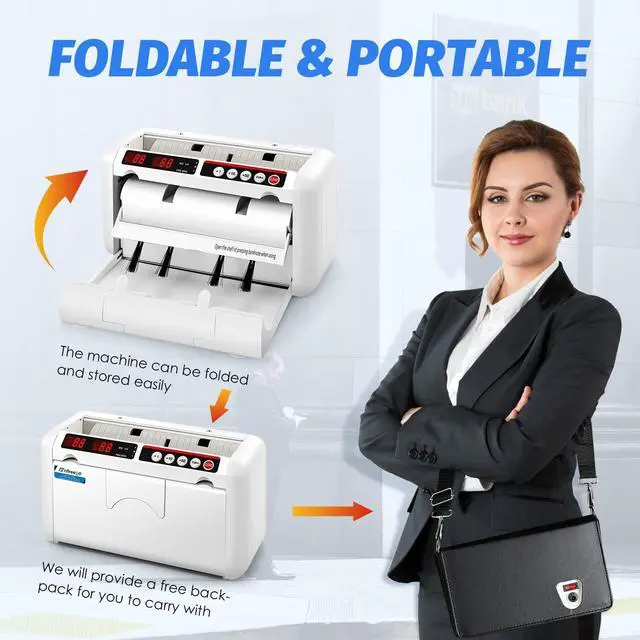 Alt view image 6 of 6 - Battery Operated Bill Counter Machine, Portable Rechargeable Money Counter with UV MG Detection, 800pcs/min Counting Speed, Take Anywhere with A Backpack for Multi-Currency Or Tickets