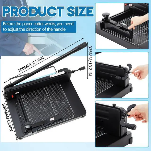 Alt view image 2 of 6 - 12 Inch A4 Heavy Duty Guillotine Paper Cutter 400 Sheet Capacity Guillotine Paper Cutter Stack Cards Trimmer Solid Steel with Metal Base for Cardstock Leather Office Home School (Black)