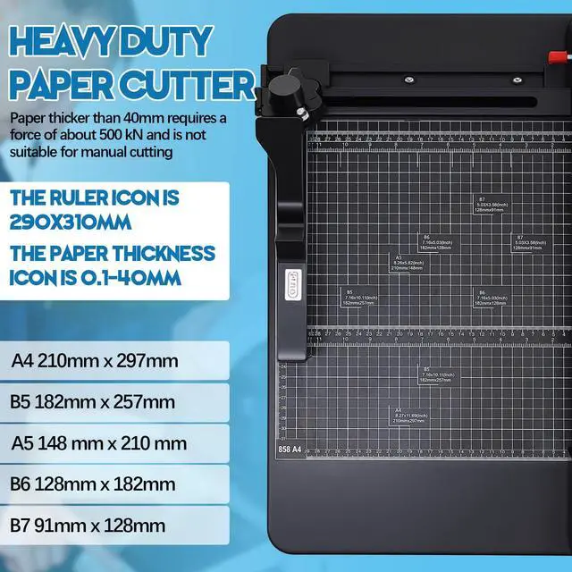 Alt view image 4 of 6 - 12 Inch A4 Heavy Duty Guillotine Paper Cutter 400 Sheet Capacity Guillotine Paper Cutter Stack Cards Trimmer Solid Steel with Metal Base for Cardstock Leather Office Home School (Black)