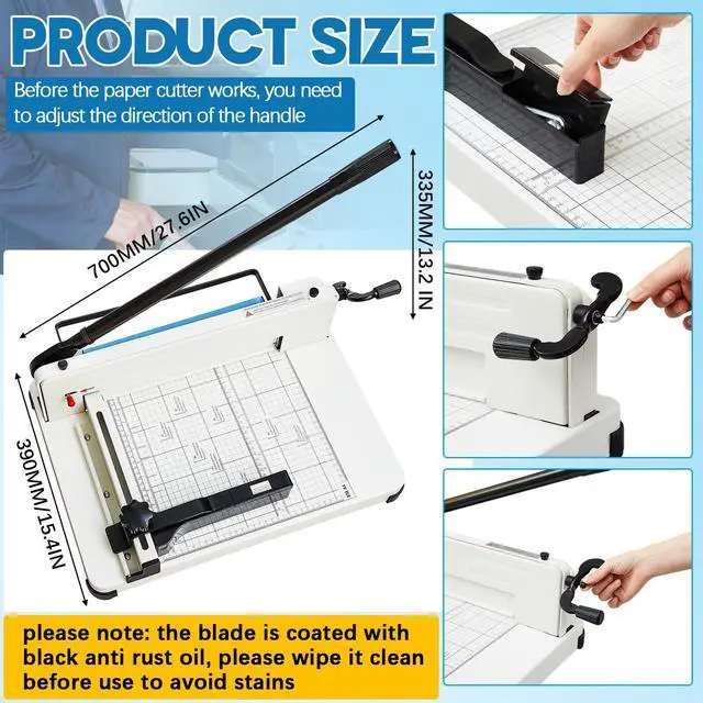 Alt view image 2 of 6 - 12 Inch A4 Heavy Duty Guillotine Paper Cutter 400 Sheet Capacity Guillotine Paper Cutter Stack Cards Trimmer Solid Steel with Metal Base for Cardstock Leather Office Home School (Beige)