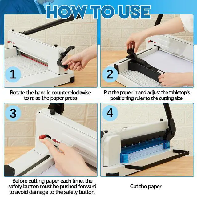 Alt view image 3 of 6 - 12 Inch A4 Heavy Duty Guillotine Paper Cutter 400 Sheet Capacity Guillotine Paper Cutter Stack Cards Trimmer Solid Steel with Metal Base for Cardstock Leather Office Home School (Beige)