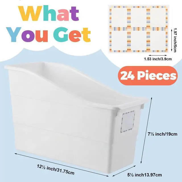 Alt view image 2 of 6 - 12 Pcs Book Bins with Labels Linking Storage Bins Folder Magazine File Holder Interlocking Plastic Book Organizer Container for Office Classroom Home (White)