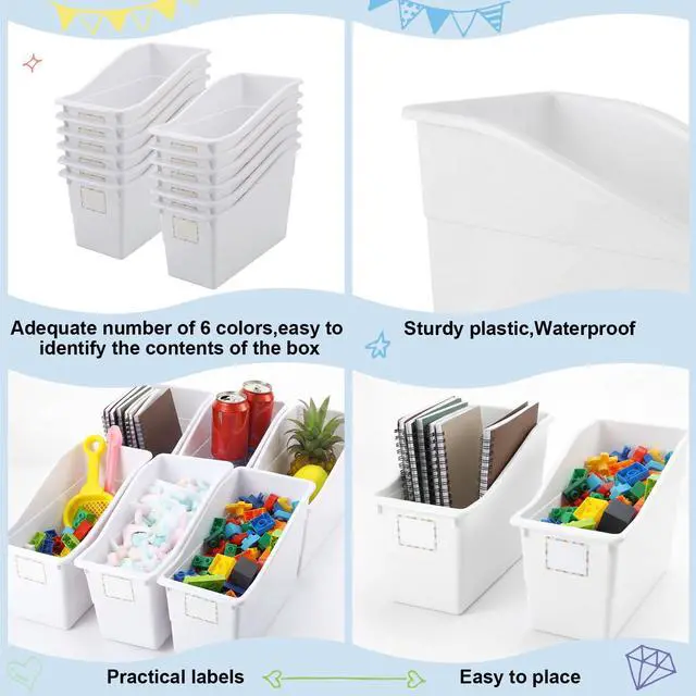 Alt view image 3 of 6 - 12 Pcs Book Bins with Labels Linking Storage Bins Folder Magazine File Holder Interlocking Plastic Book Organizer Container for Office Classroom Home (White)