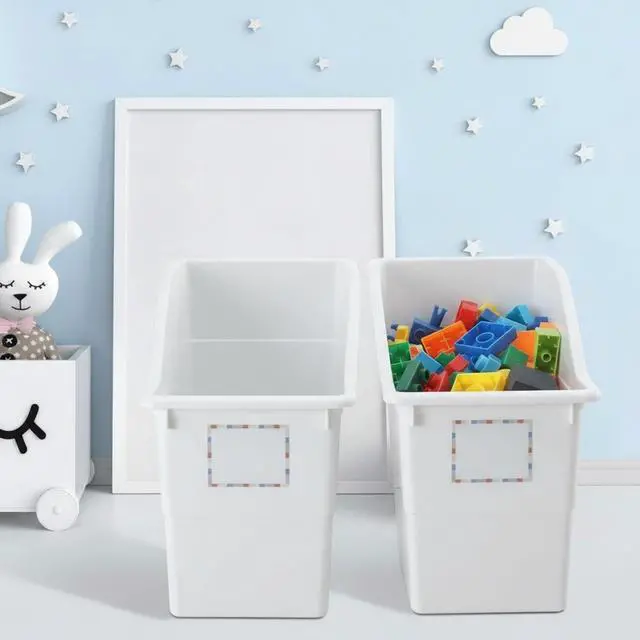 Alt view image 4 of 6 - 12 Pcs Book Bins with Labels Linking Storage Bins Folder Magazine File Holder Interlocking Plastic Book Organizer Container for Office Classroom Home (White)