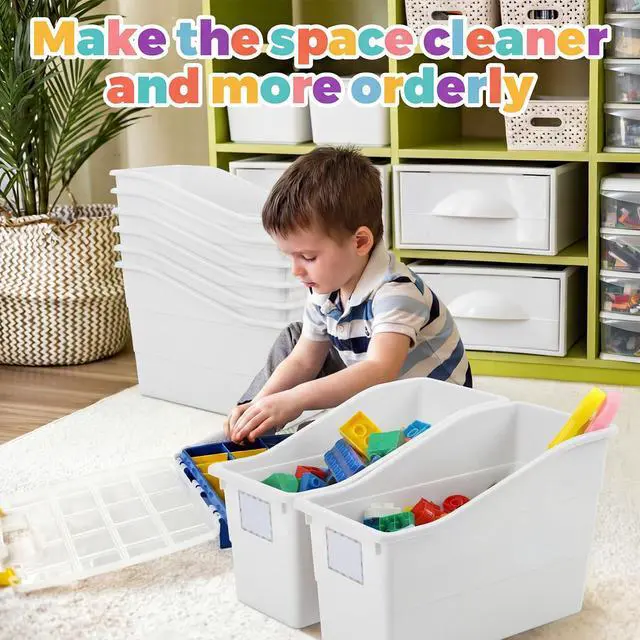 Alt view image 5 of 6 - 12 Pcs Book Bins with Labels Linking Storage Bins Folder Magazine File Holder Interlocking Plastic Book Organizer Container for Office Classroom Home (White)