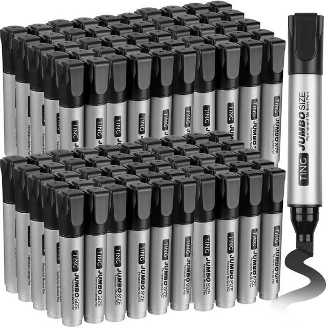 Main image of 100 Pcs Jumbo Permanent Markers Bulk Large Permanent Chisel Tip Markers Waterproof Jumbo King Big Poster Large Paint Pens for Works on Wood Metal Stone