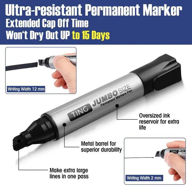 Alt view image 3 of 6 - 100 Pcs Jumbo Permanent Markers Bulk Large Permanent Chisel Tip Markers Waterproof Jumbo King Big Poster Large Paint Pens for Works on Wood Metal Stone