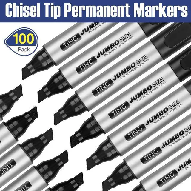 Alt view image 4 of 6 - 100 Pcs Jumbo Permanent Markers Bulk Large Permanent Chisel Tip Markers Waterproof Jumbo King Big Poster Large Paint Pens for Works on Wood Metal Stone