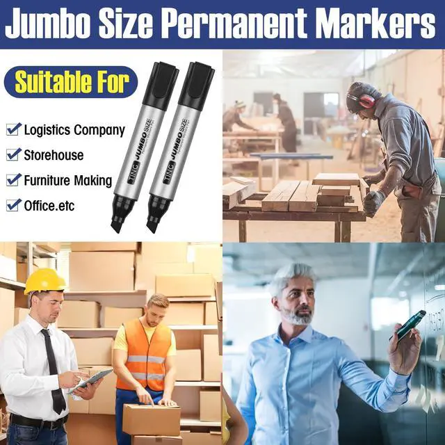 Alt view image 6 of 6 - 100 Pcs Jumbo Permanent Markers Bulk Large Permanent Chisel Tip Markers Waterproof Jumbo King Big Poster Large Paint Pens for Works on Wood Metal Stone