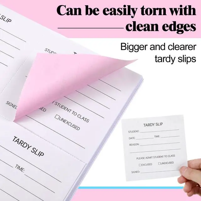 Alt view image 3 of 6 - 3600 Pcs/4 Book Tardy Slip Book with Carbonless Duplicates 3.5 x 4.3 Inch Tardy Slips Per Books Form Register Copy for School Recording Student Late Arrivals Easy Removal Fold and Tear
