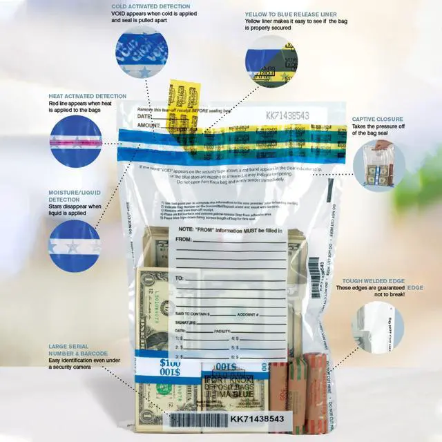 Alt view image 2 of 3 - Ultima Blue Dual Pocket Clear Deposit Bags 12W x 16H Pack of 100 Tamper Evident Captive Flap Closure